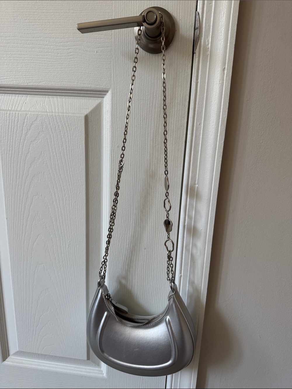 Silver Metallic Crescent Shoulder Bag - Unbranded